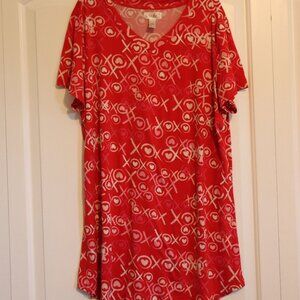 Just Be XL X's and O's Red/White/Pink Very Soft Cozy Night Gown Short Sleeve